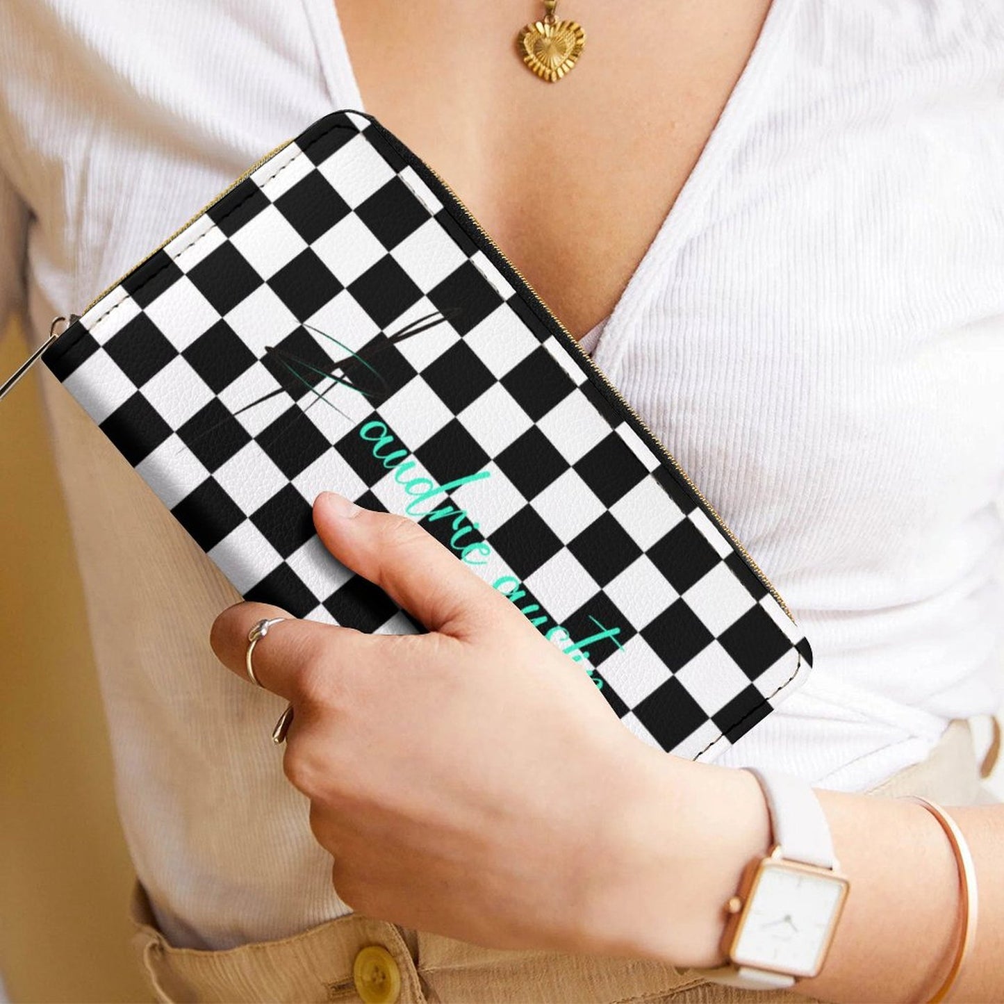 Rhythm and Check Leather Wallet